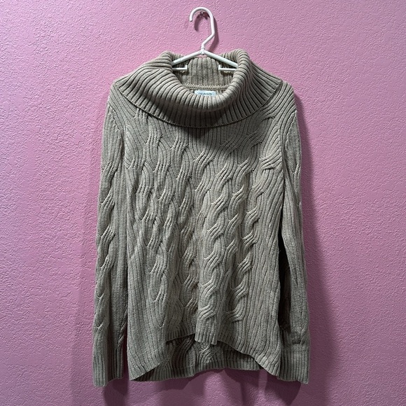 Calvin Klein Sweaters - CALVIN KLEIN Women’s Khaki Cowl Neck Cable Knot Sweater Size M